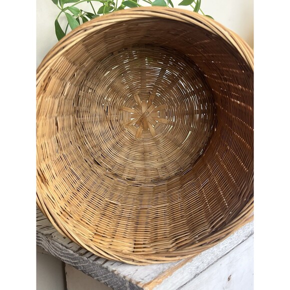 Vintage Burnt Bamboo Wicker Waste Basket / Planter 8.25” x 8” Boho Chic - Picture 7 of 10